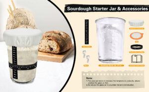 polyhnia sourdough starter jar, sourdough jar wide mouth, sourdough starter kit, sourdough starter jars glass easy fermentation, reusable 27 oz sourdough bread baking supplies for bakery lover