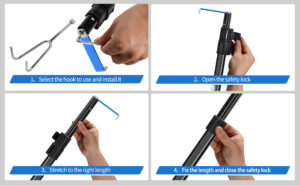 magnetically mounted truck cargo grabber reach retriever tool,6.9 ft upgraded extendable truck bed accessories,heavy duty stainless steel truck bed grabber tool with two hooks (magnetically mounted)