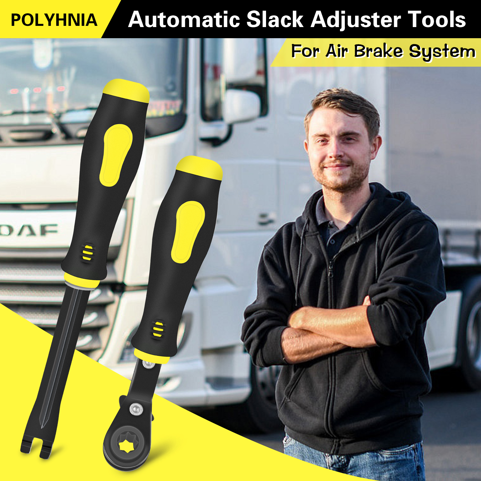 2 pcs slack adjuster tools, brake adjustment for semi, fork end release and 5/16" double square reversible ratcheting wrench, automatic slack adjuster release set 2 pcs slack adjuster tools, brake adjustment for semi, fork end release and 5/16" double square reversible ratcheting wrench, automatic slack adjuster release set