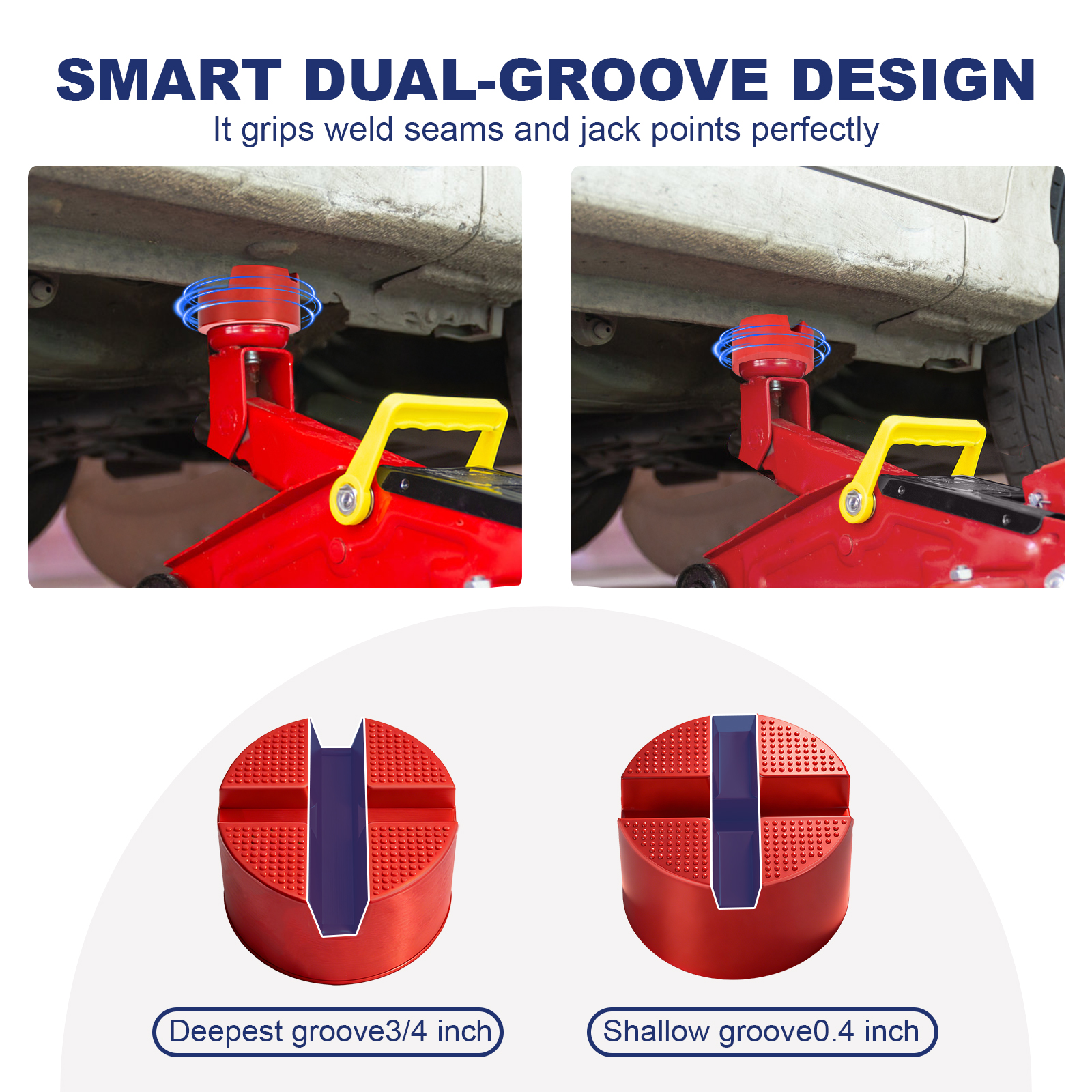 pinch weld jack pad,two depths x grooves universal floor jack pad adapter, thickened and grippy rubber provide cushion and support,frame rail protector,3.2x 3.2 x 1.9 in, 1 pcs pinch weld jack pad,two depths x grooves universal floor jack pad adapter, thickened and grippy rubber provide cushion and support,frame rail protector,3.2x 3.2 x 1.9 in, 1 pcs