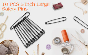 extra large safety pins heavy duty, 5 inch giant safety pin, 10 pcs black big safety pin, jumbo safety pins for clothes, blankets, thick fabric, decorations