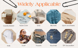 extra large safety pins heavy duty, 5 inch giant safety pin, 10 pcs black big safety pin, jumbo safety pins for clothes, blankets, thick fabric, decorations