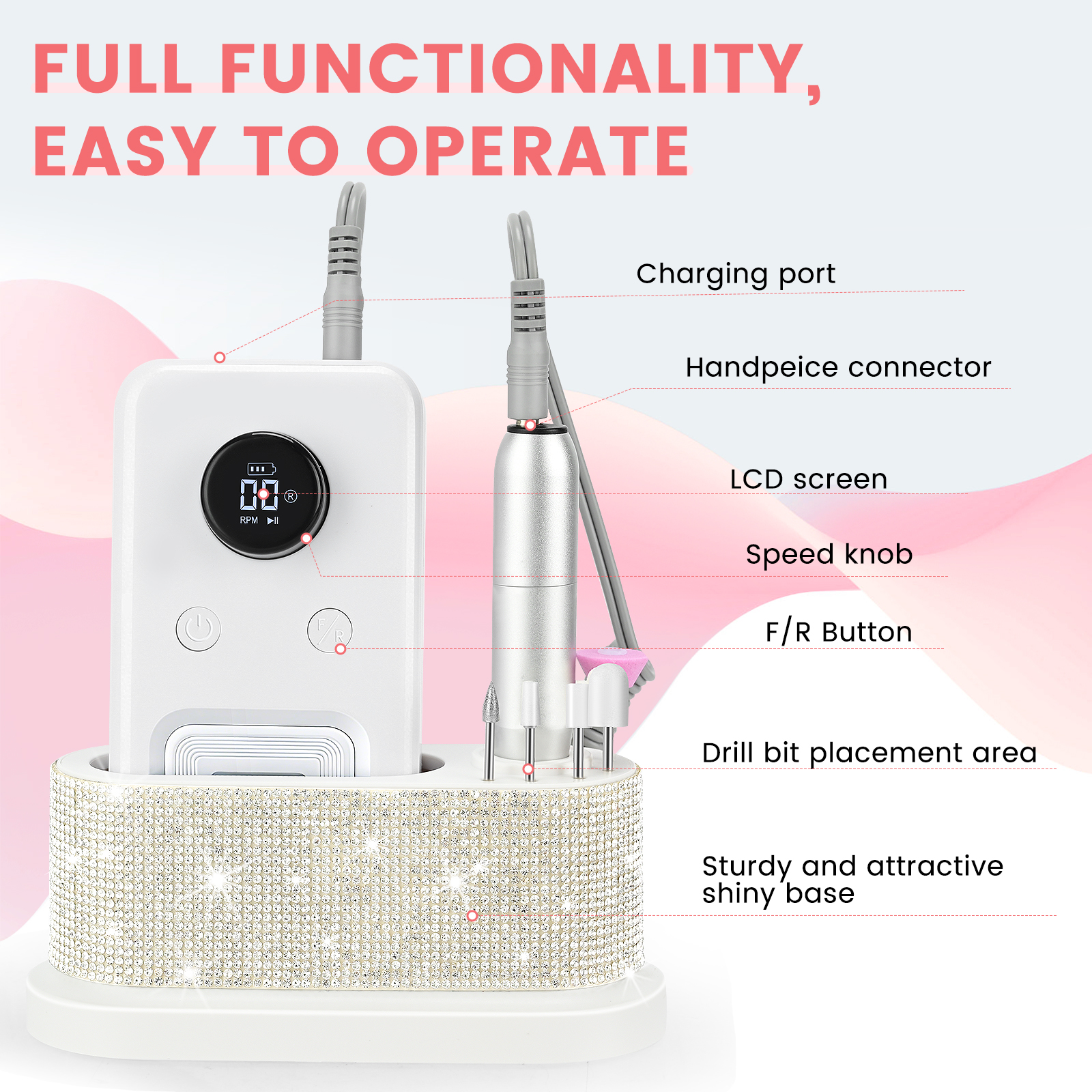 electric nail drill professional, 45,000rpm electric nail file with 12 drill bits & 50 sanding bands,rechargeable long battery life, low noise cordless nail drills machine,efile nail drill kit electric nail drill professional, 45,000rpm electric nail file with 12 drill bits & 50 sanding bands,rechargeable long battery life, low noise cordless nail drills machine,efile nail drill kit