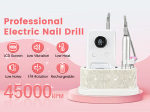 electric nail drill professional, 45,000rpm electric nail file with 12 drill bits & 50 sanding bands,rechargeable long battery life, low noise cordless nail drills machine,efile nail drill kit